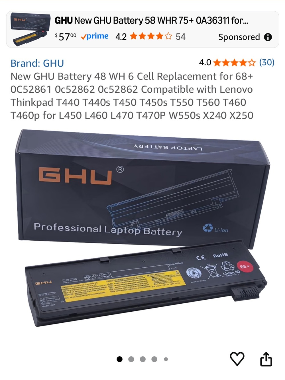 Laptop Battery – Replacement Battery for Select Lenovo ThinkPad Models